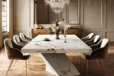 10 inspiracji na urządzenie jadalni z meblami premium z marmurowymi blatami