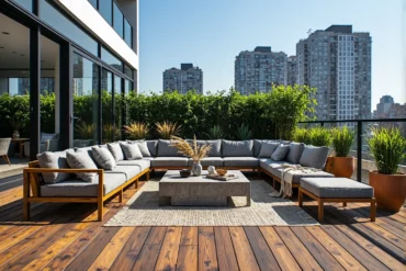 Narożnik ogrodowy szary na drewnianej ramie z szezlongiem