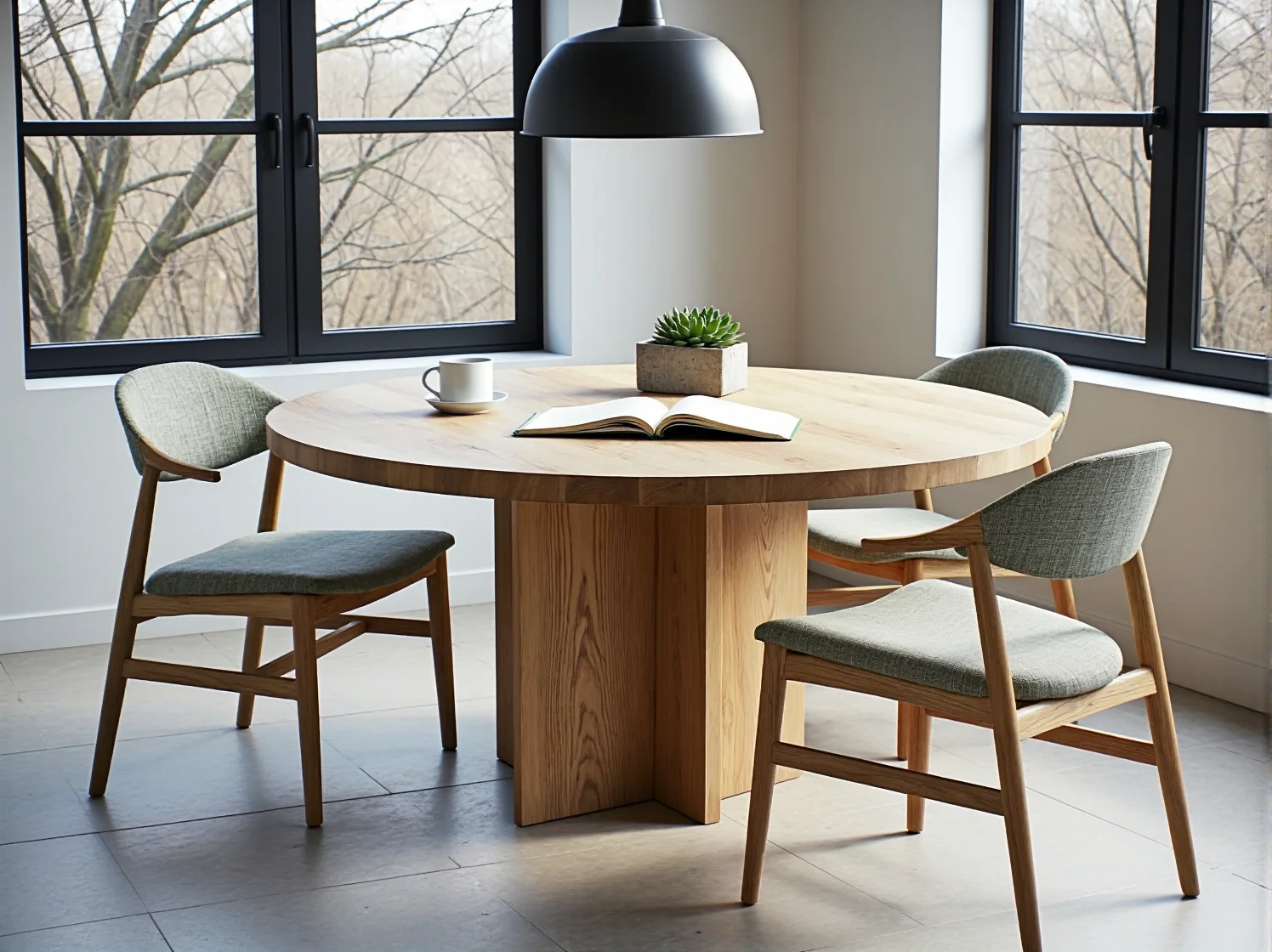 Detale blatu z jasnego drewna w nowoczesnym stole skandynawskim