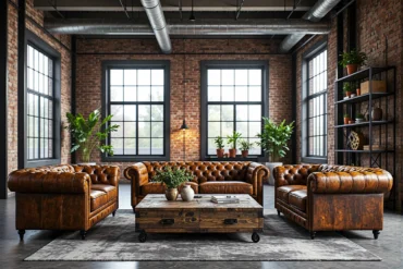 Komplet wypoczynkowy chesterfield brązowy skórzany z pikowanym oparciem