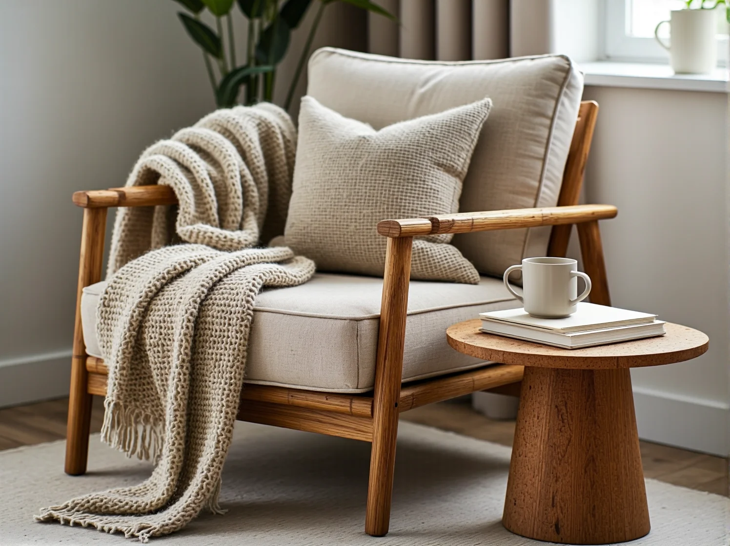 Solidne meble do salonu wykonane ze zrównoważonego drewna i ekologicznych tkanin.