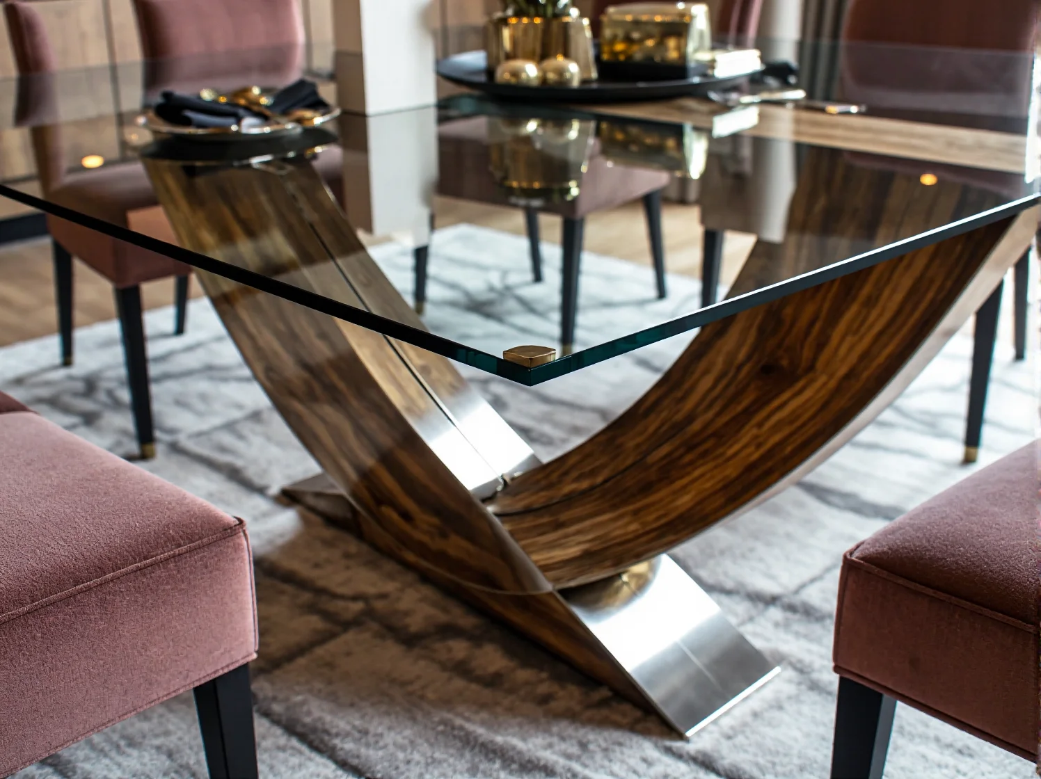 Duży rozkładany stół jadalniany w stylu glamour, idealny na przyjęcia i rodzinne spotkania.