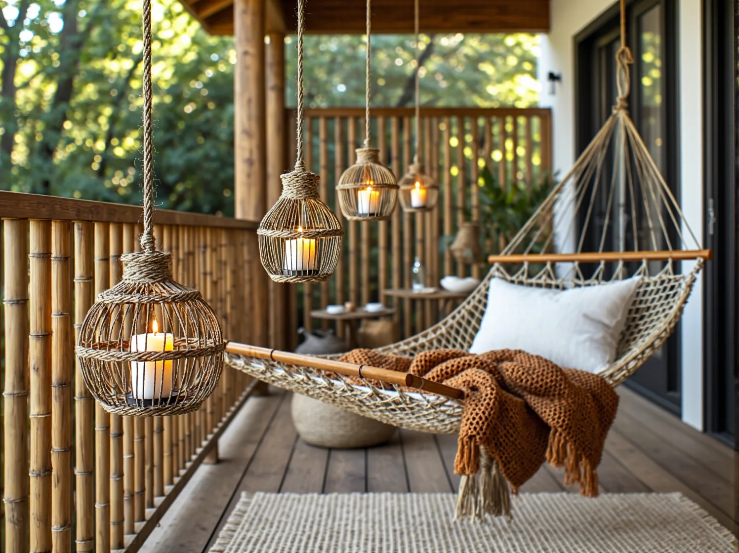 Ekologiczne rośliny na tarasie w ceramicznych i drewnianych donicach, tworzące zieloną oazę.