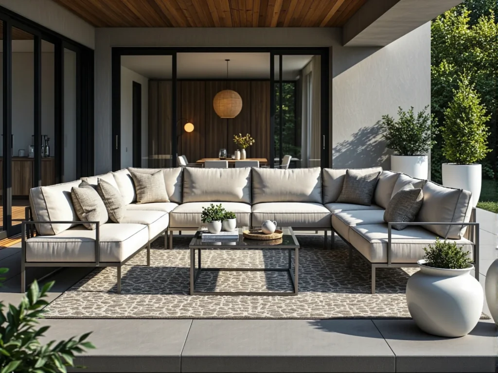 Narożnik ogrodowy beżowy na metalowej ramie z poduszkami