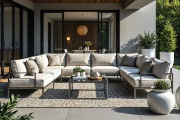 Narożnik ogrodowy beżowy na metalowej ramie z poduszkami