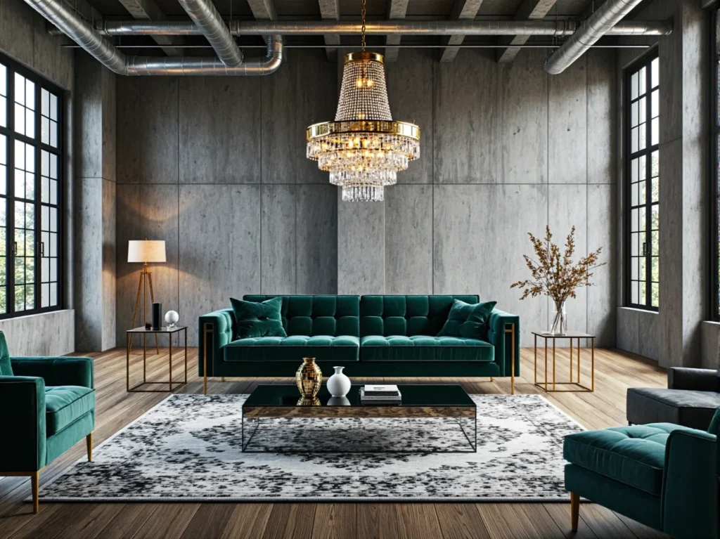 Welurowa sofa trzyosobowa szmaragdowa ze złotymi nogami