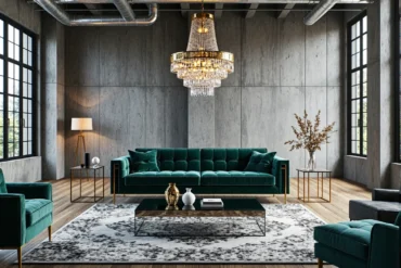 Welurowa sofa trzyosobowa szmaragdowa ze złotymi nogami