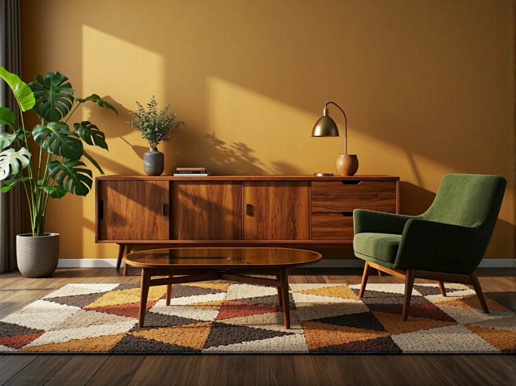 Niska komoda drewniana orzechowa z przesuwnymi drzwiami retro