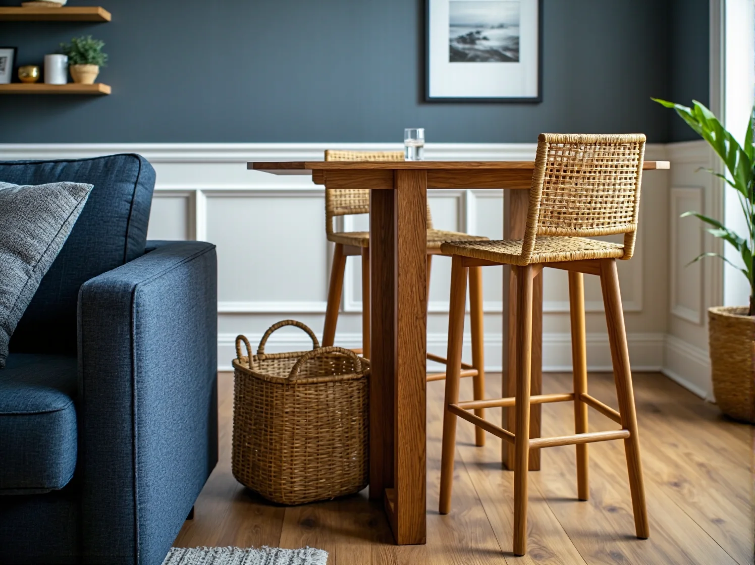 Lekkie krzesła wsunięte pod stół oszczędzające miejsce