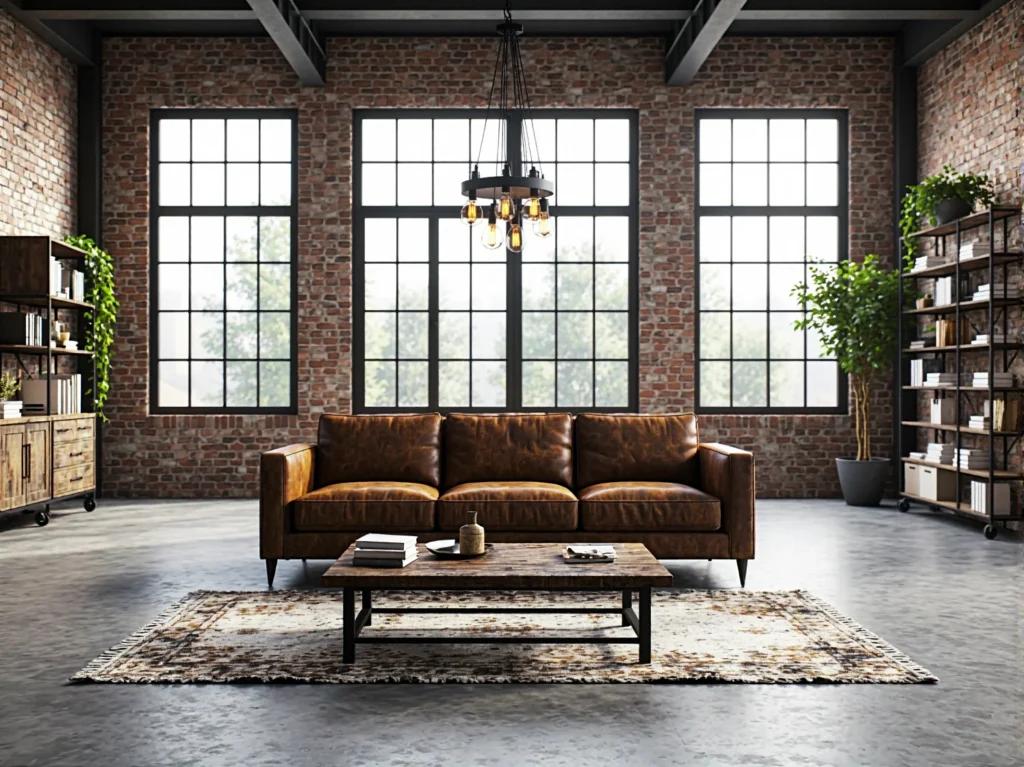 Brązowa skórzana sofa trzyosobowa na ciemnych nóżkach