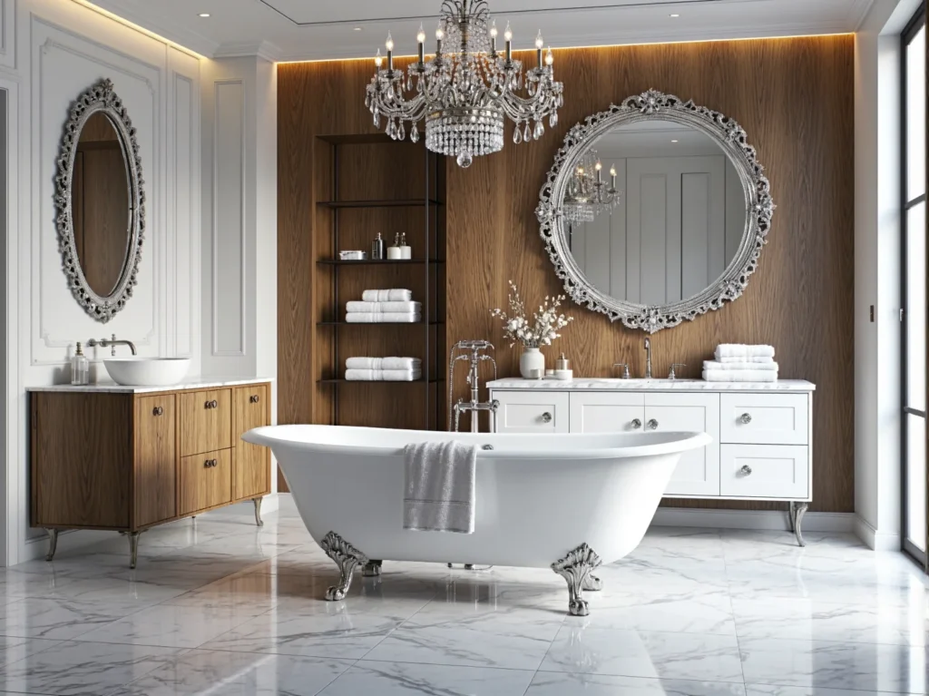 Biała szafka łazienkowa z szufladami i marmurowym blatem