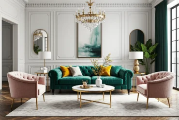 Elegancka sofa chesterfield szmaragdowa z pikowanym welurowym obiciem