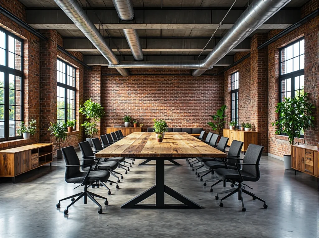 Duży stół konferencyjny dębowy na czarnych metalowych nogach