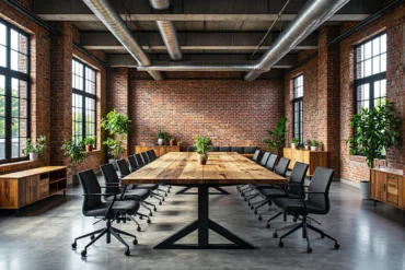 Duży stół konferencyjny dębowy na czarnych metalowych nogach