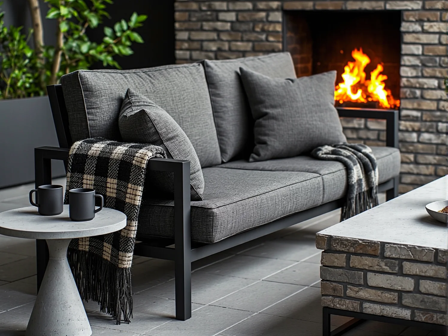 Metalowe i drewniane meble tarasowe wykonane z materiałów odpornych na ciepło, bezpieczne przy ogniu.