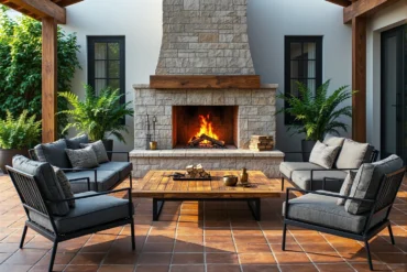 Zestaw mebli ogrodowych szarych na metalowych ramach ze stolikiem