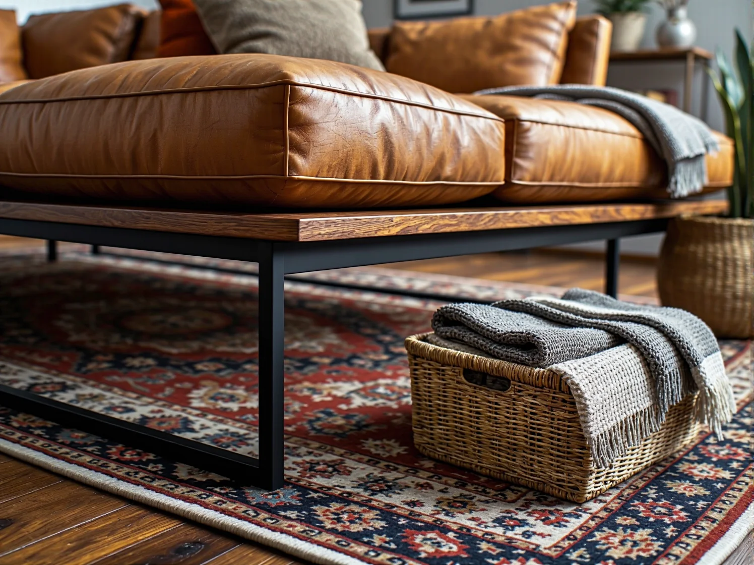 Modułowa sofa w strefie wypoczynkowej dla dużej rodziny.