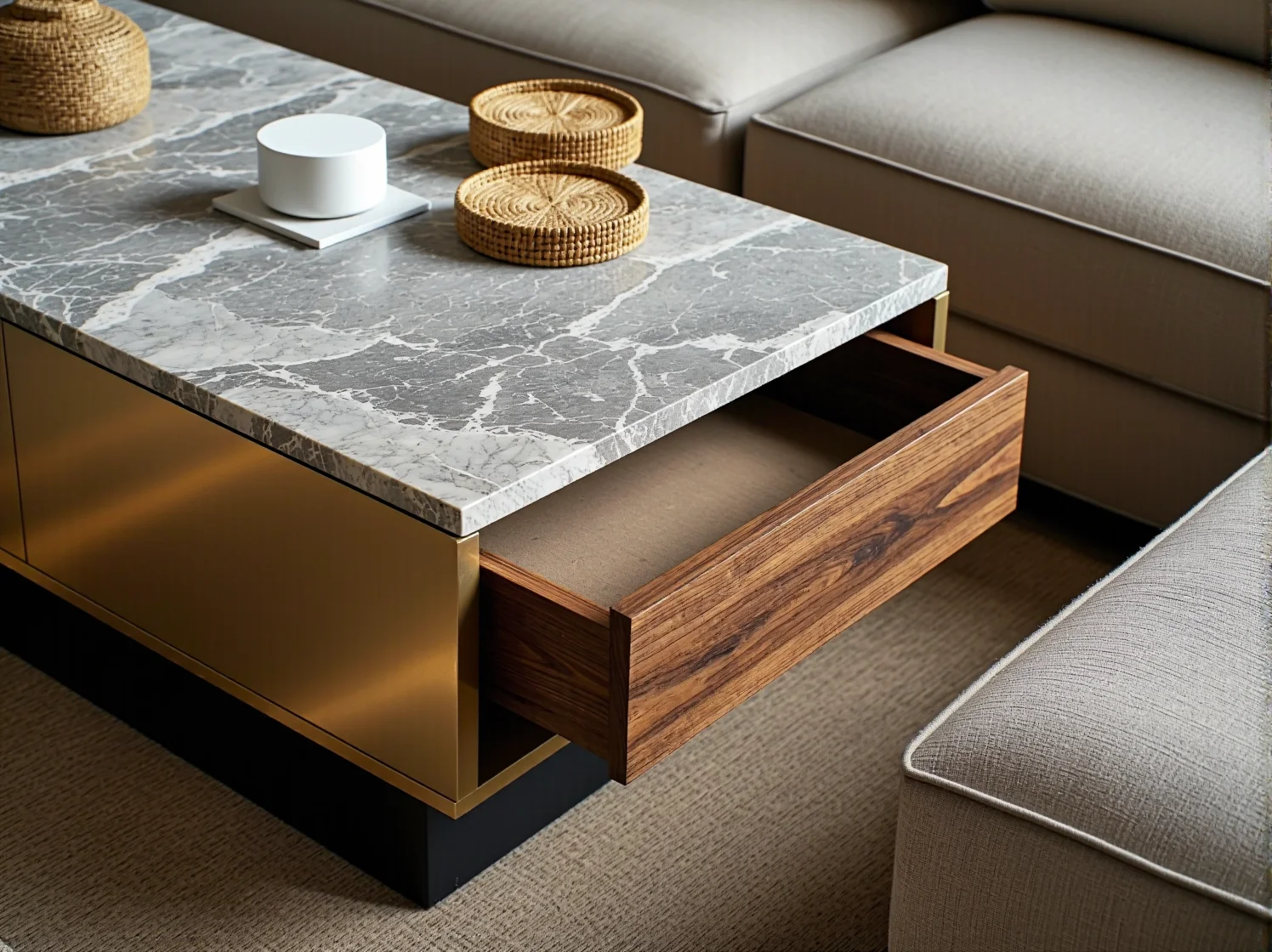 Modułowy stół kawowy dopasowany do indywidualnych potrzeb wnętrza.