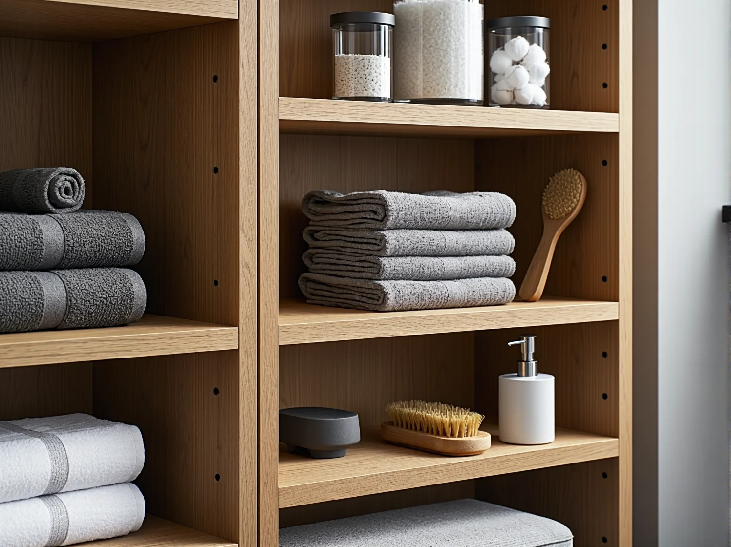 Organizacja przestrzeni w łazience dzięki pojemnym półkom na regale łazienkowym