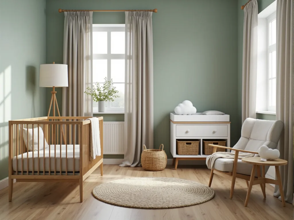 Drewniane łóżeczko niemowlęce sosnowe z białą komodą przewijakiem