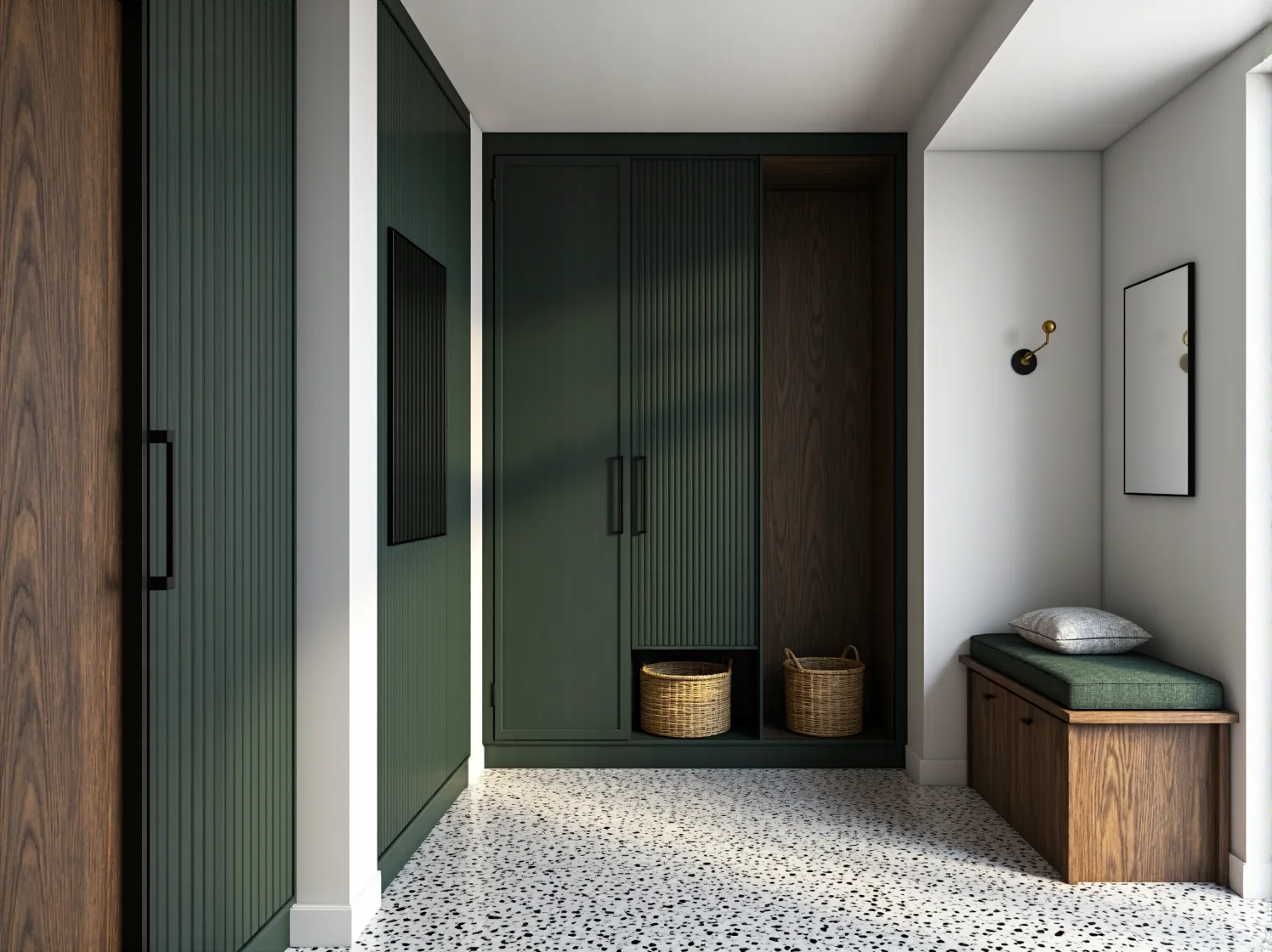 Oświetlenie LED wewnątrz szafy narożnej ułatwiające znalezienie potrzebnych rzeczy.