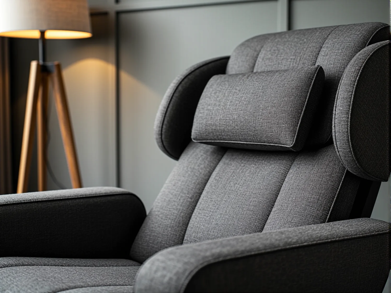 Zbliżenie na skórzane wykończenie i panel sterowania fotela masującego z rankingowej czołówki.