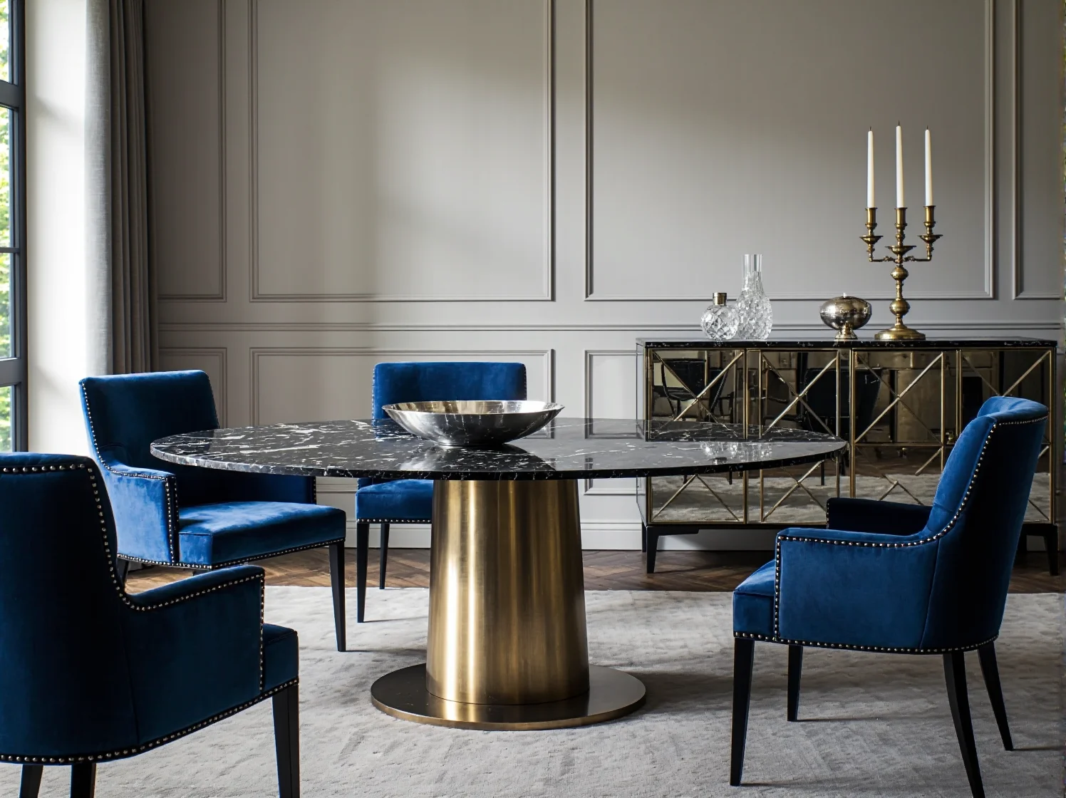 Pikowana sofa z weluru na złotych nóżkach idealna do wnętrz glamour.