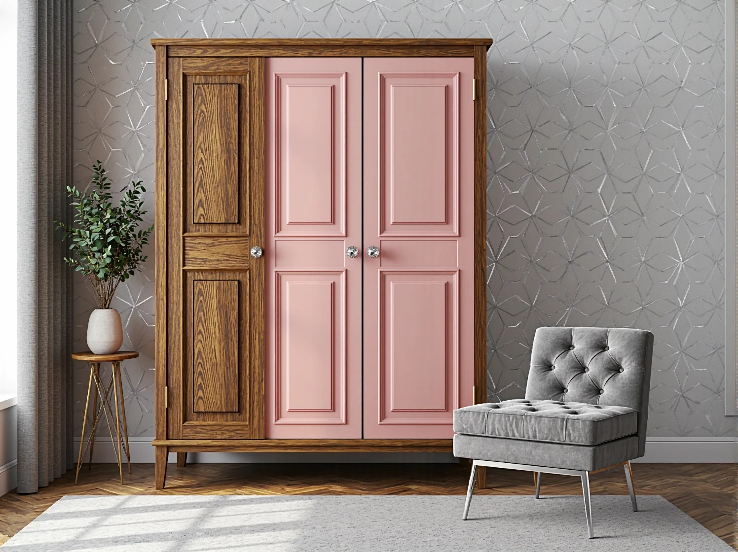 Pikowany zagłówek DIY do sypialni w stylu glamour w kolorze butelkowej zieleni.