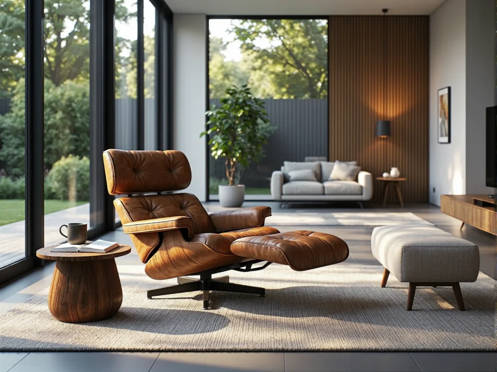 Skórzany fotel wypoczynkowy brązowy z podnóżkiem obrotowy