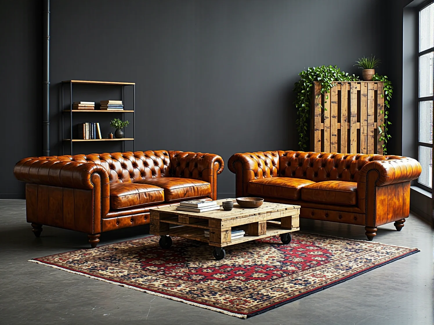 Regały z drewna i metalu do przechowywania w loftowym biurze dzielonym