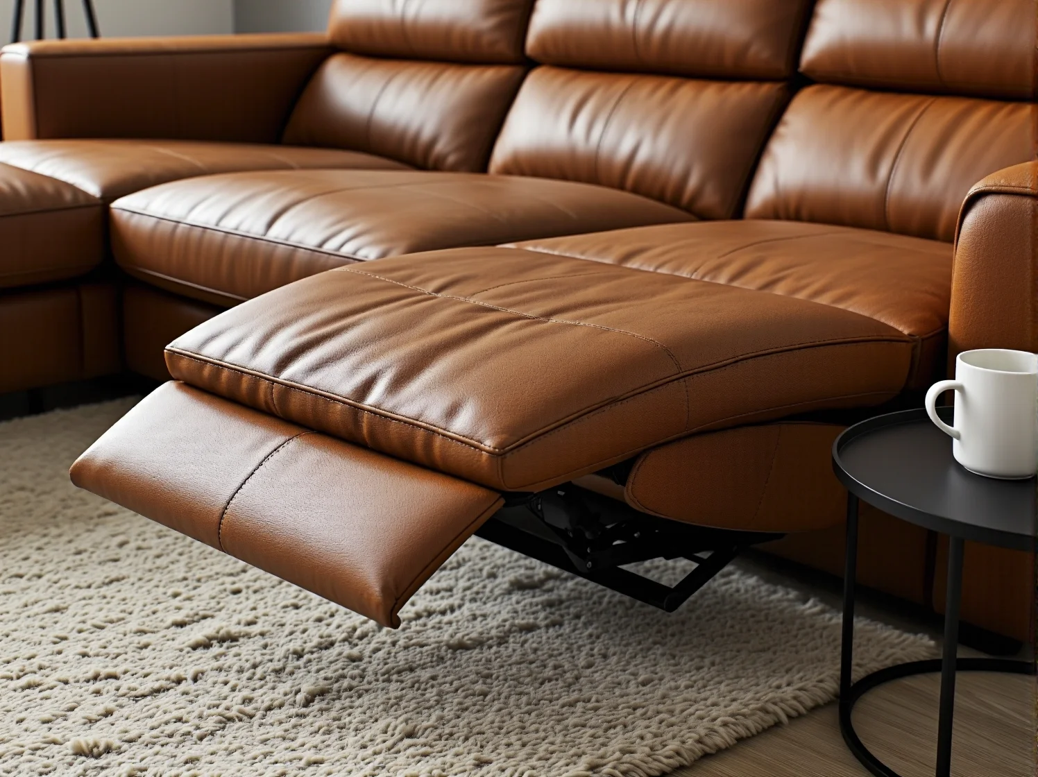 Osoba redukująca stres i odpoczywająca na luksusowym narożniku z funkcją masażu.