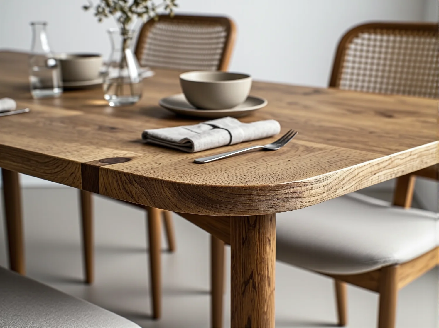 Rozkładany stół dębowy o skandynawskim designie z krzesłami