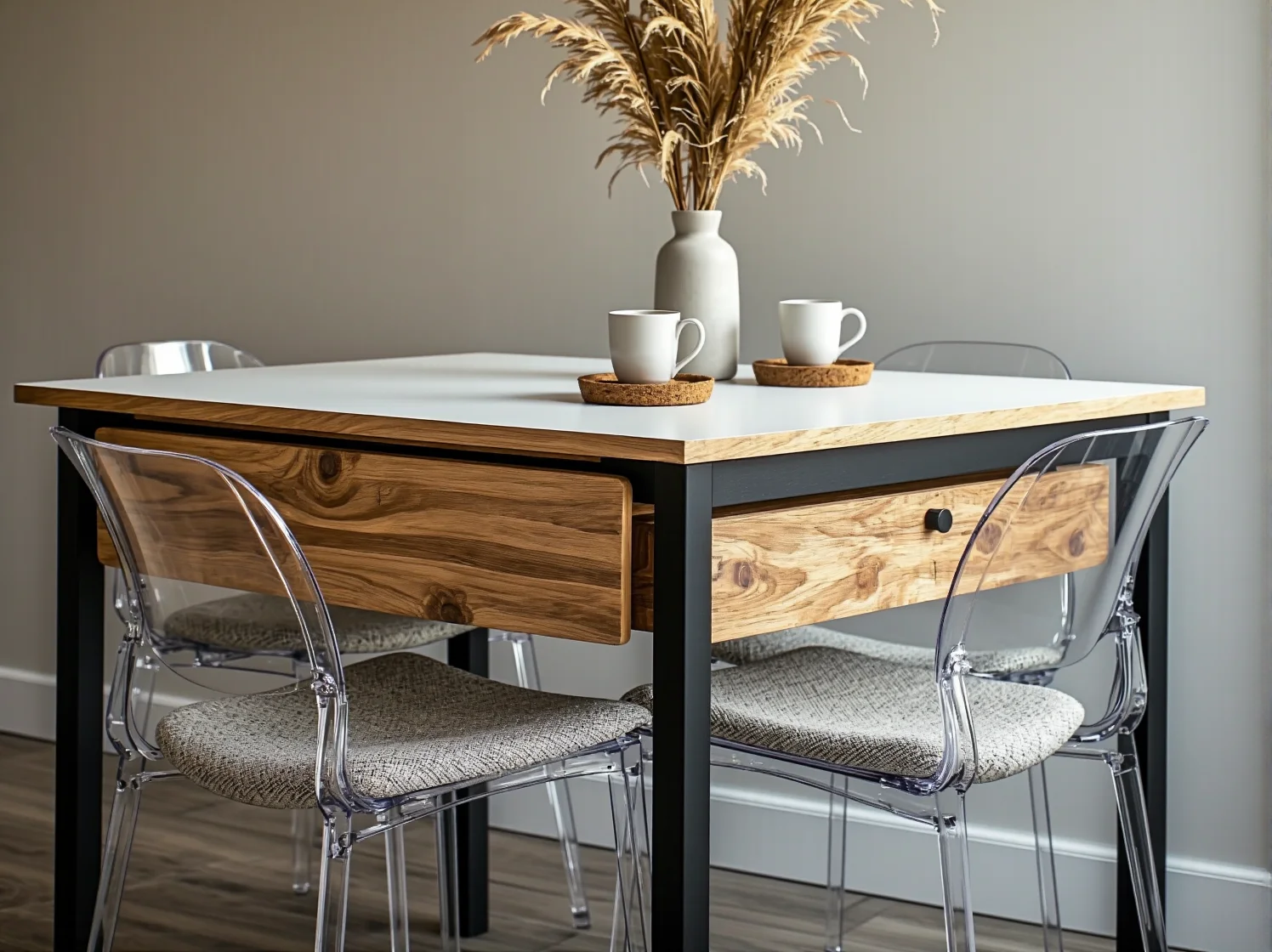 Kompaktowy rozkładany stół do małej jadalni w salonie