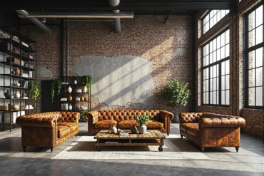 Komplet wypoczynkowy Chesterfield brązowa skóra pikowana sofa i fotele