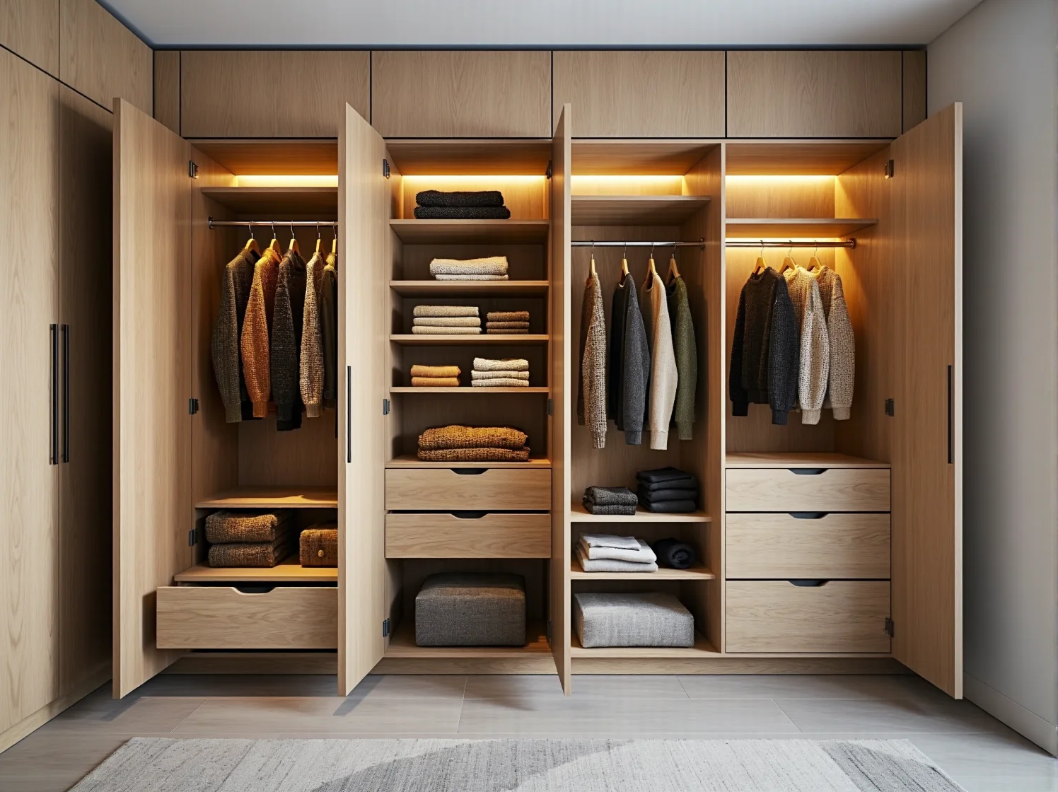 Funkcjonalna szafa narożna w małym pokoju dziecięcym na ubrania i zabawki.