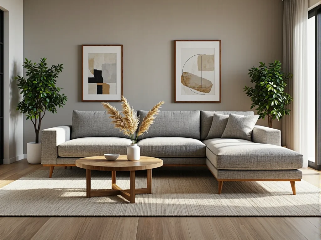 Narożnik tapicerowany szary na drewnianych nóżkach z szezlongiem